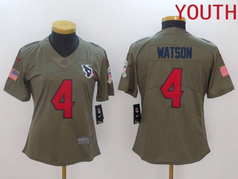 Youth Houston Texans #4 Watson Red Nike Olive Salute To Service Limited NFL Jersey